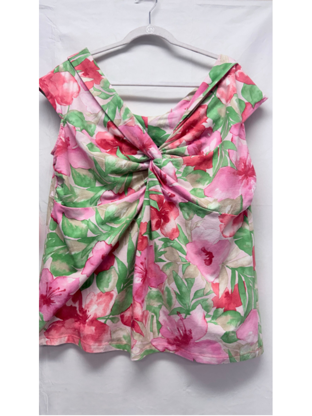 Women's Jones New York Floral Short Sleeve Tee, Size 2X, Pink and Green